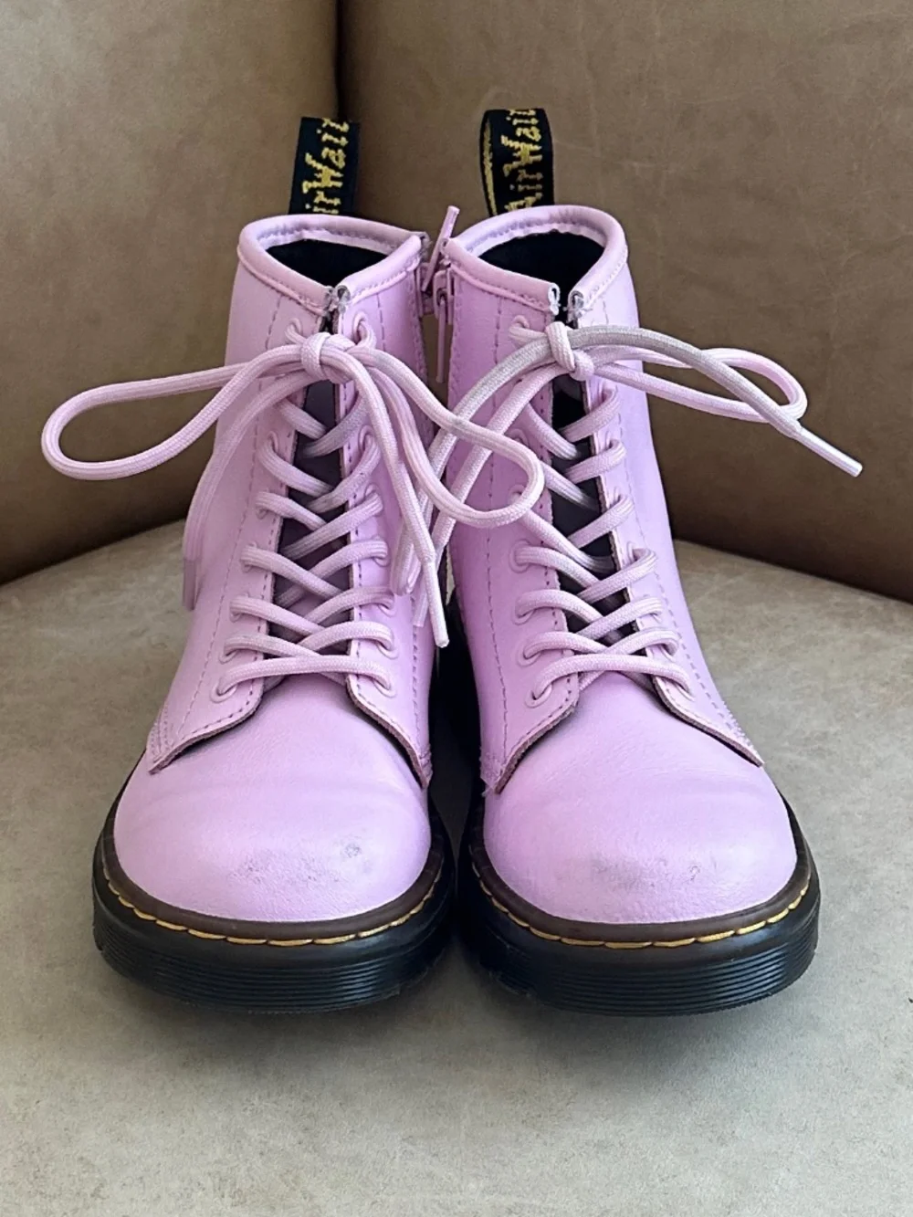 Dr. Martens Zavala J Leather Combat Boots Pale Pink Girls Size 13 Edgy Fun